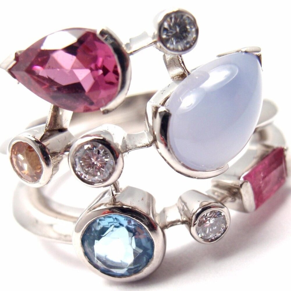 Authentic! Cartier Meli Melo Platinum Chalcedony Tourmaline Garnet Diamond Ring